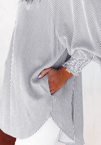 Hazel Blues® |  Striped Collared Neck Lantern Sleeve Shirt