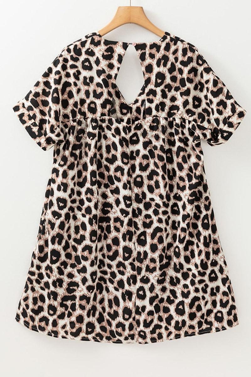 Hazel Blues® |  Cutout Back Leopard V-Neck Short Sleeve Mini Dress