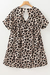 Hazel Blues® |  Cutout Back Leopard V-Neck Short Sleeve Mini Dress