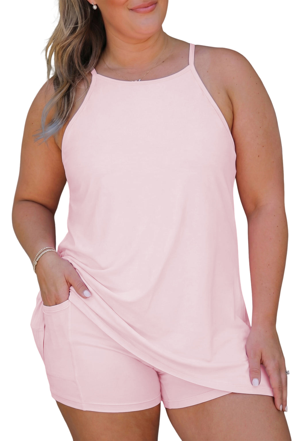 Build-in Shorts Sleeveless Dress With Short Two-Piece Set
