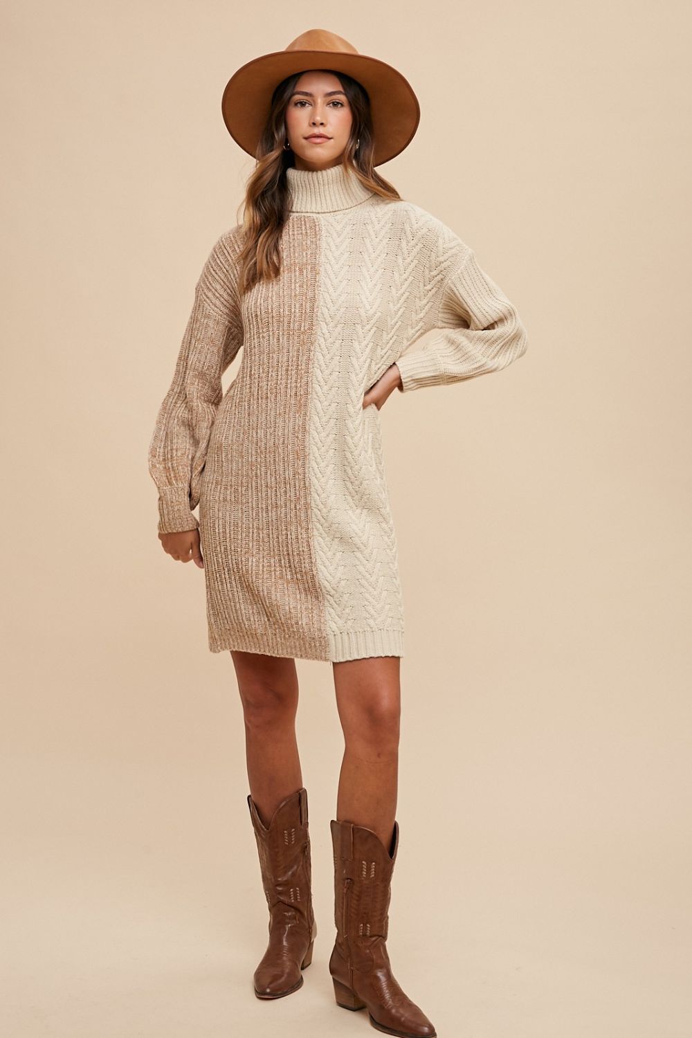 Hazel Blues® |  Annie Wear Color Block Turtleneck Sweater Dress