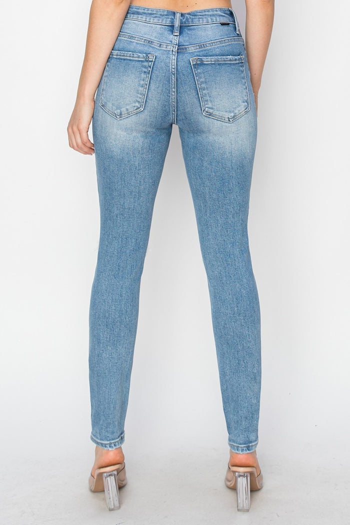 Hazel Blues® |  Risen High Rise Knee Distressed Skinny Jeans