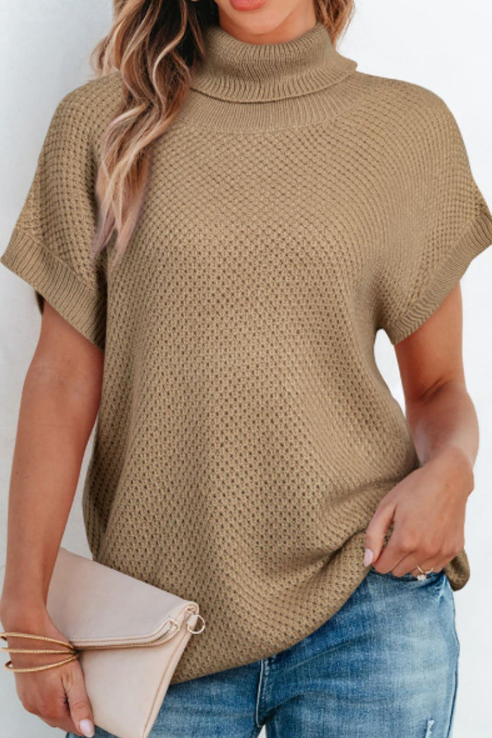 Hazel Blues® |  Solid Color Turtleneck Short Sleeve Sweater