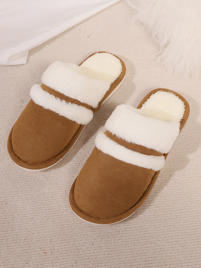 Hazel Blues® |  Contrast Faux Fur Round Toe Slippers