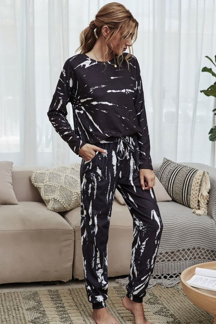 Hazel Blues® |  Tie-Dye Round Neck Top and Drawstring Waist Joggers Lounge Set