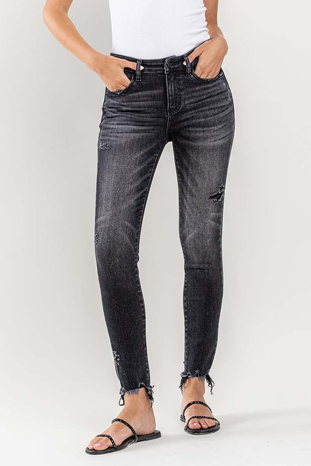 Hazel Blues® |  Lovervet Raw Hem Cropped Skinny Jeans