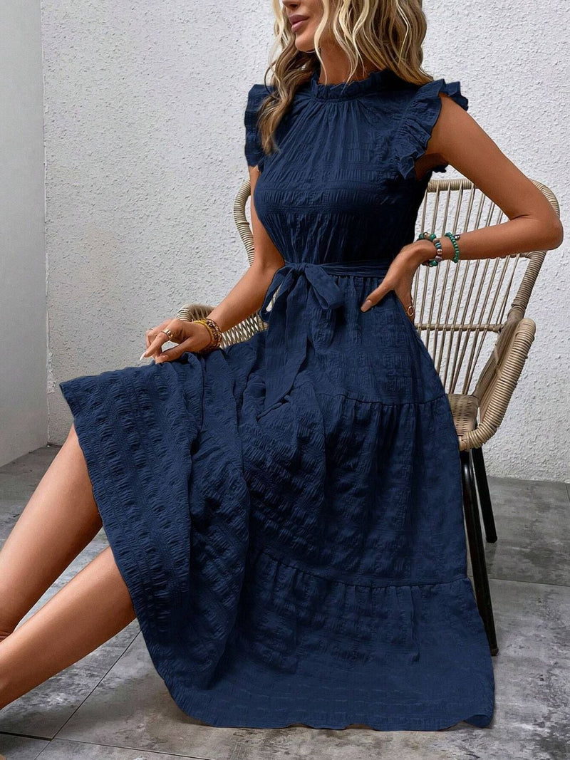 Hazel Blues® |  Tied Ruffled Cap Sleeve Midi Dress