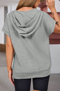 Hazel Blues® |  Drawstring Quarter Snap Cap Sleeve Hoodie