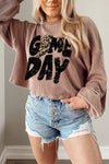 Hazel Blues® |  Khaki Game Day Graphic Crop Football Corded Knit Top