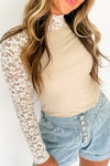 Hazel Blues® |  Mock Neck Long Sleeve Lace Patchwork T-Shirt