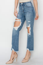 Hazel Blues® |  RISEN High Rise Distressed Crop Straight Jeans