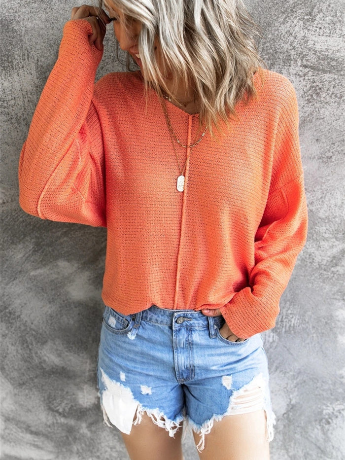 V-Neck Drop Shoulder Knit Top