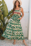 Hazel Blues® |  Green Western Aztec Shirred A-line Sleeveless Maxi Dress