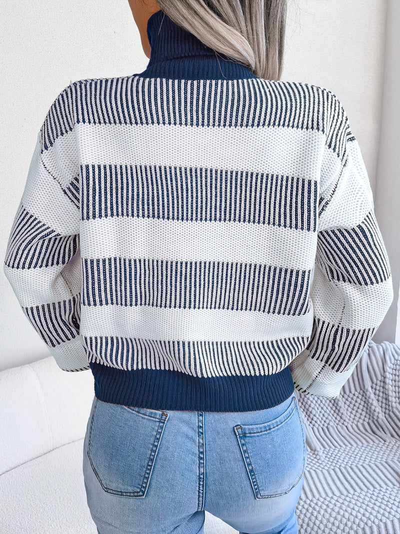 Hazel Blues® |  Striped Turtleneck Long Sleeve Sweater