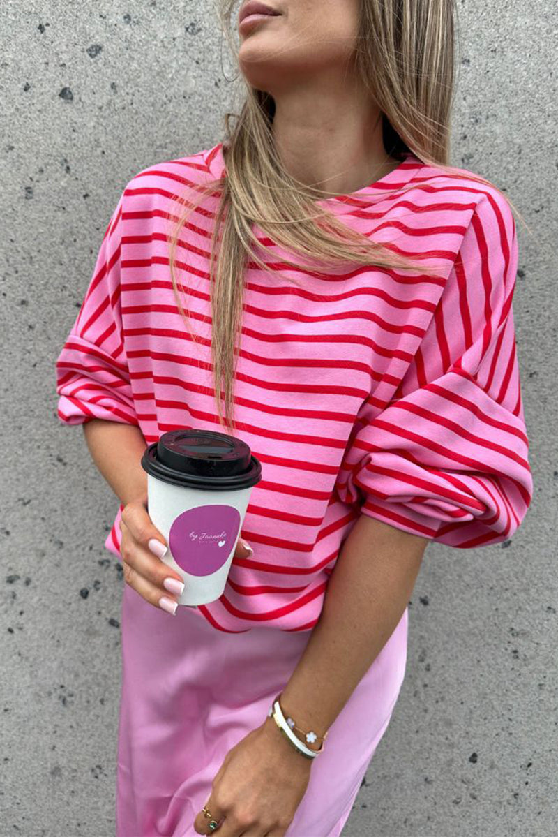 Hazel Blues® |  Striped Round Neck Long Sleeve Sweatshirt