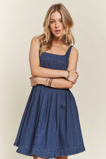 Hazel Blues® |  ADORA Smocked Back Square Neck Denim Dress