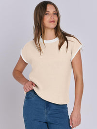 Hazel Blues® |  Mandy Contrast Round Neck Cap Sleeve Sweater