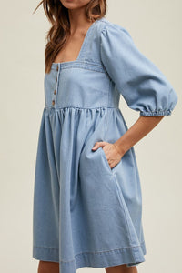 Hazel Blues® |  Square Neck Half Sleeve Denim Dress