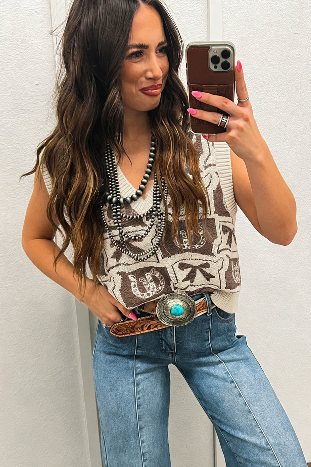 Cowgirl Charm Sweater Vest | Western Horseshoe Sweater Vest
