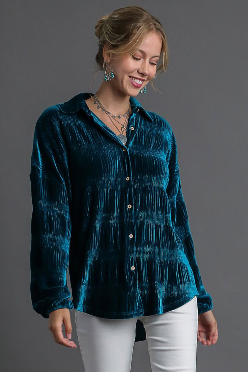 Hazel Blues® |  Umgee Ruched Tiered Button Up Shirt