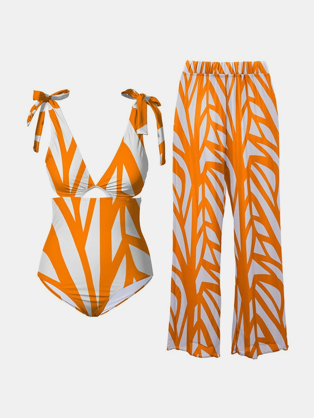 Hazel Blues® |  Printed Tie Shoulder Swimwear and Pants Swim Set