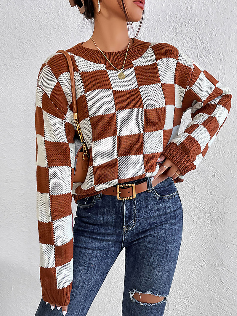 Hazel Blues® |  Checkered Round Neck Sweater