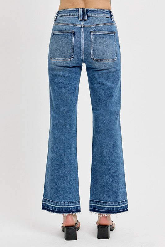 Hazel Blues® | RISEN Raw Hem Ankle Bootcut Jeans