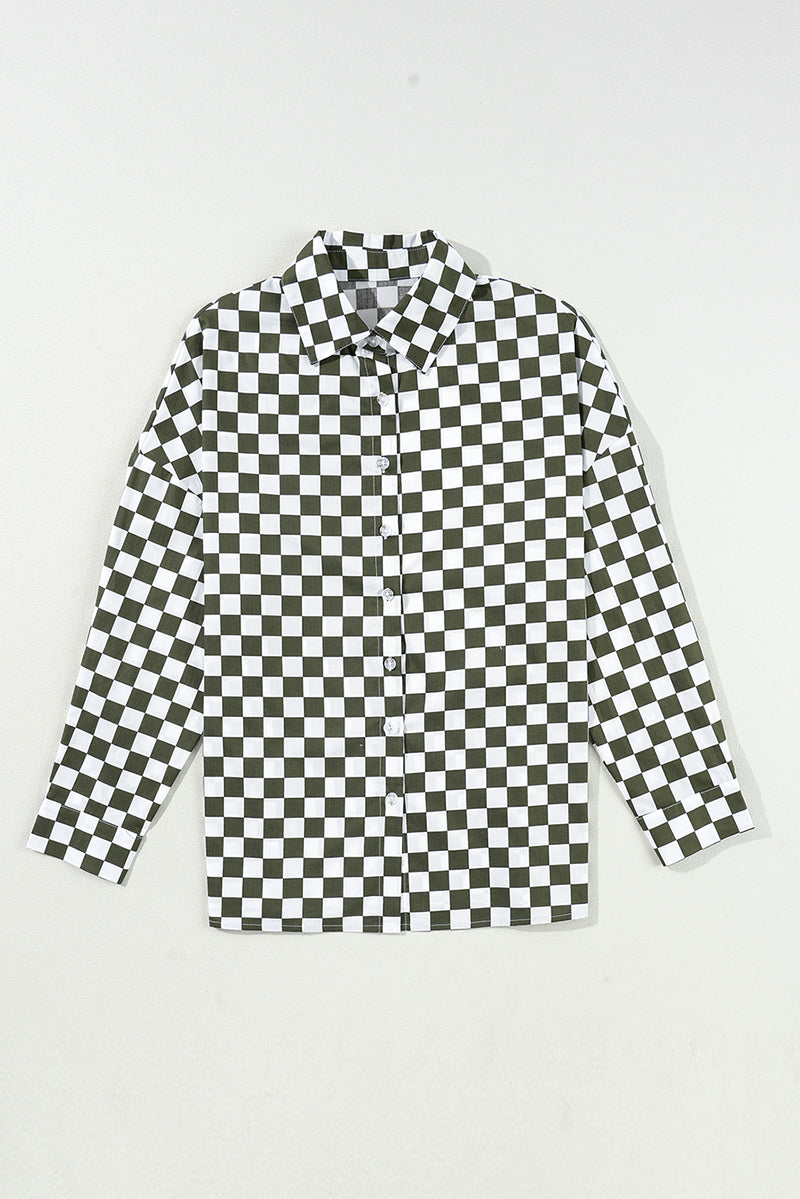 Hazel Blues® |  Checkered Collared Neck Long Sleeve Shirt