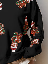 Hazel Blues® |  Sequin Gingerbread Man Long Sleeve Sweatshirt