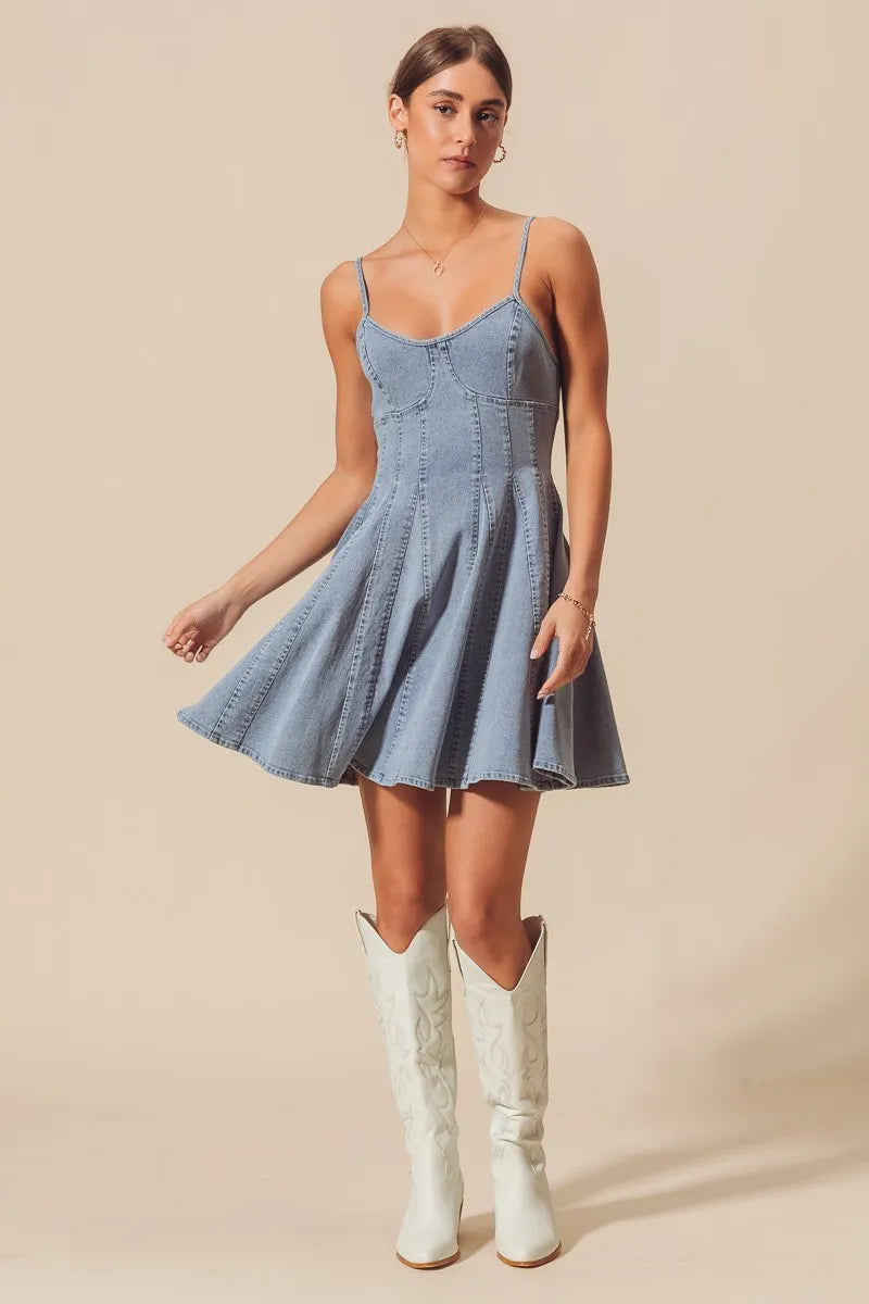 So Me A Line Fit and Flare Denim Mini Dress Denim / M