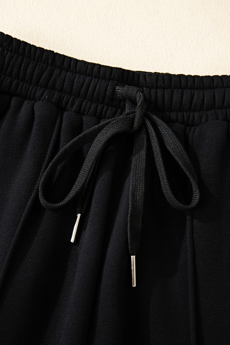 Hazel Blues® |  Black Solid Collared Sweatshirt and High Waist Pants Active Set