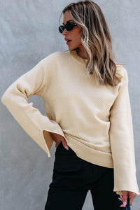 Hazel Blues® |  Slit Cuff Round Neck Long Sleeve Sweater