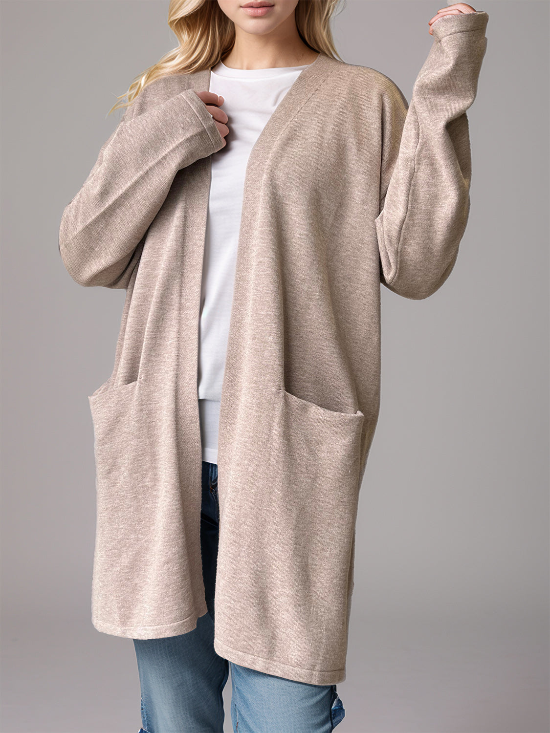 Hazel Blues® |  Open Front Long Sleeve Cardigan with Pockets