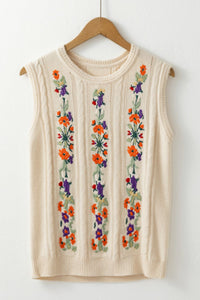 Hazel Blues® |  Embroidered Cable-Knit Round Neck Sweater Vest