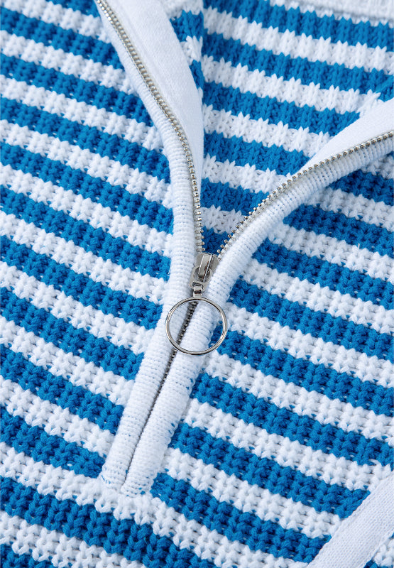 Hazel Blues® |  Striped Half Zip Mock Neck Long Sleeve Sweater