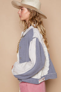 Hazel Blues® |  POL Crochet Patch Exposed Seam Button Up Jacket