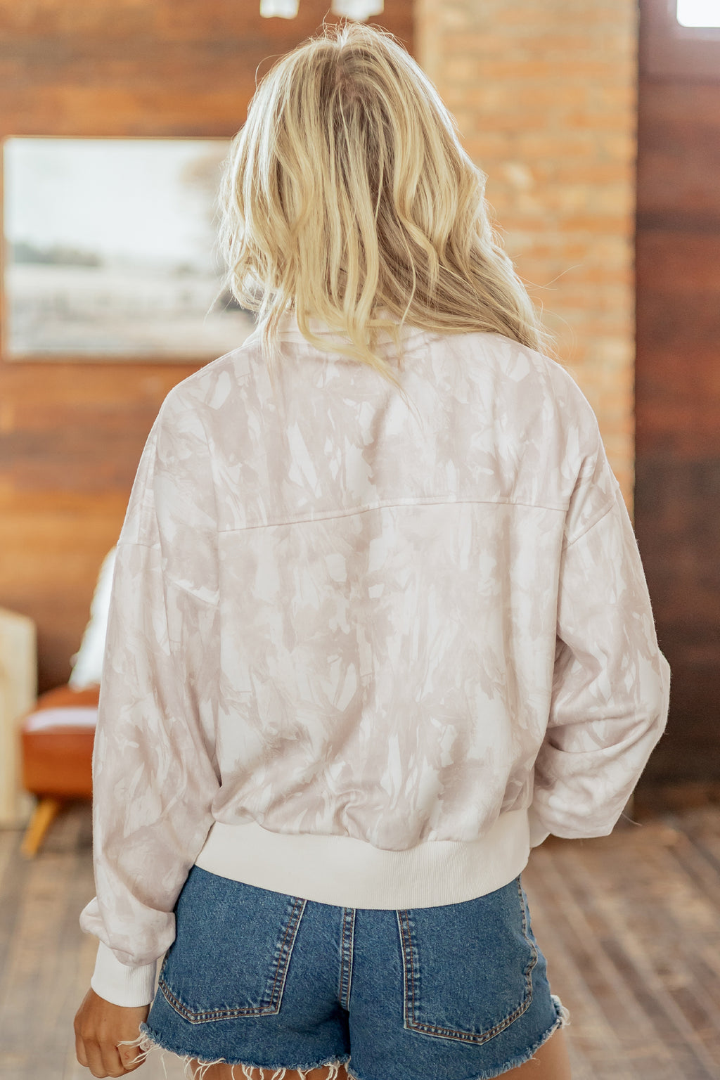 Khaki Camo Quarter-Zip Drop-Shoulder Sweatshirt