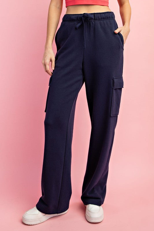 Hazel Blues® |  French Terry Straight Cargo Sweatpant in Navy