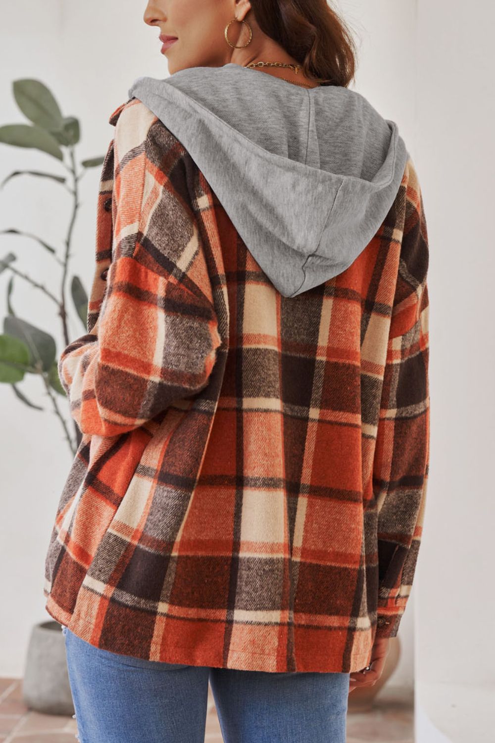 Hazel Blues® |  Plaid Button Up Hooded Shacket