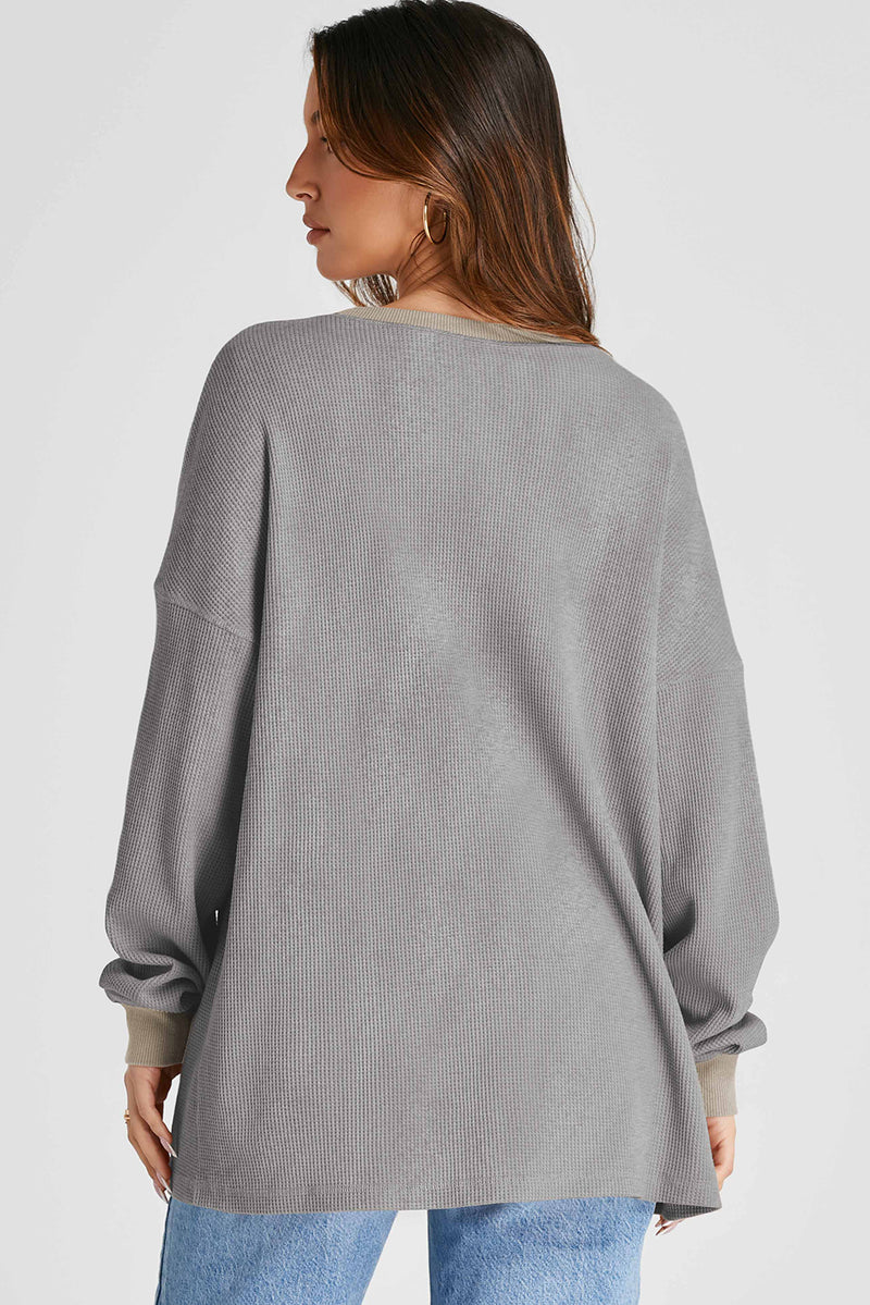 Hazel Blues® |  Waffle-Knit Long Sleeve Sweatshirt