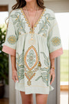 Hazel Blues® |  Printed V-Neck Three-Quarter Sleeve Mini Dress