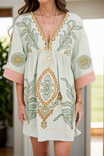 Hazel Blues® |  Printed V-Neck Three-Quarter Sleeve Mini Dress