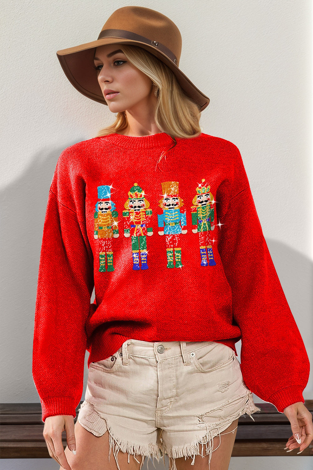 Hazel Blues® |  Double Take Sequin Nutcracker Long Sleeve Sweater