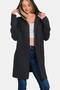 Hazel Blues® |  Zenana Hooded Open Front Sweater Cardigan