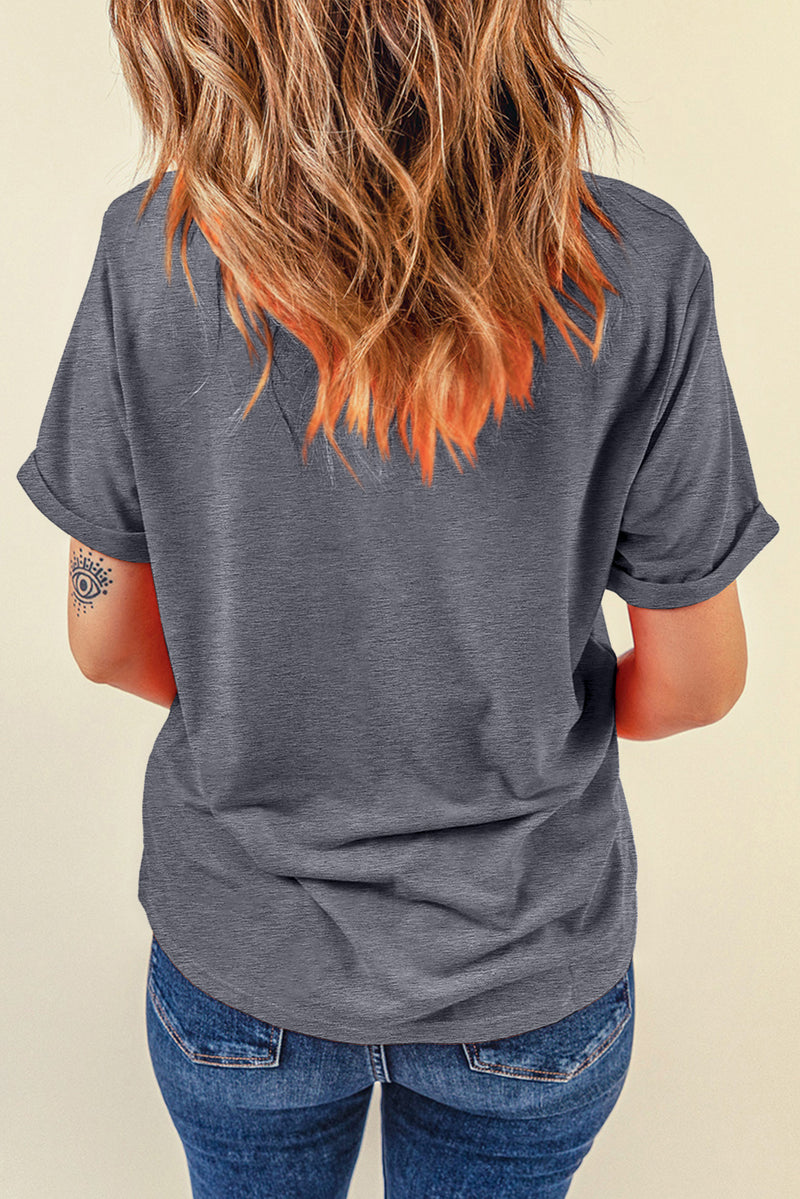 Hazel Blues® |  Gray Football Bow Knot Print Crewneck Casual T Shirt