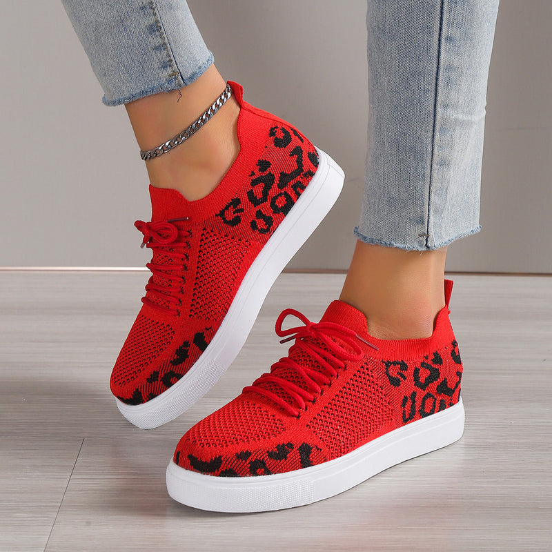 Hazel Blues® |  Lace-Up Leopard Flat Sneakers