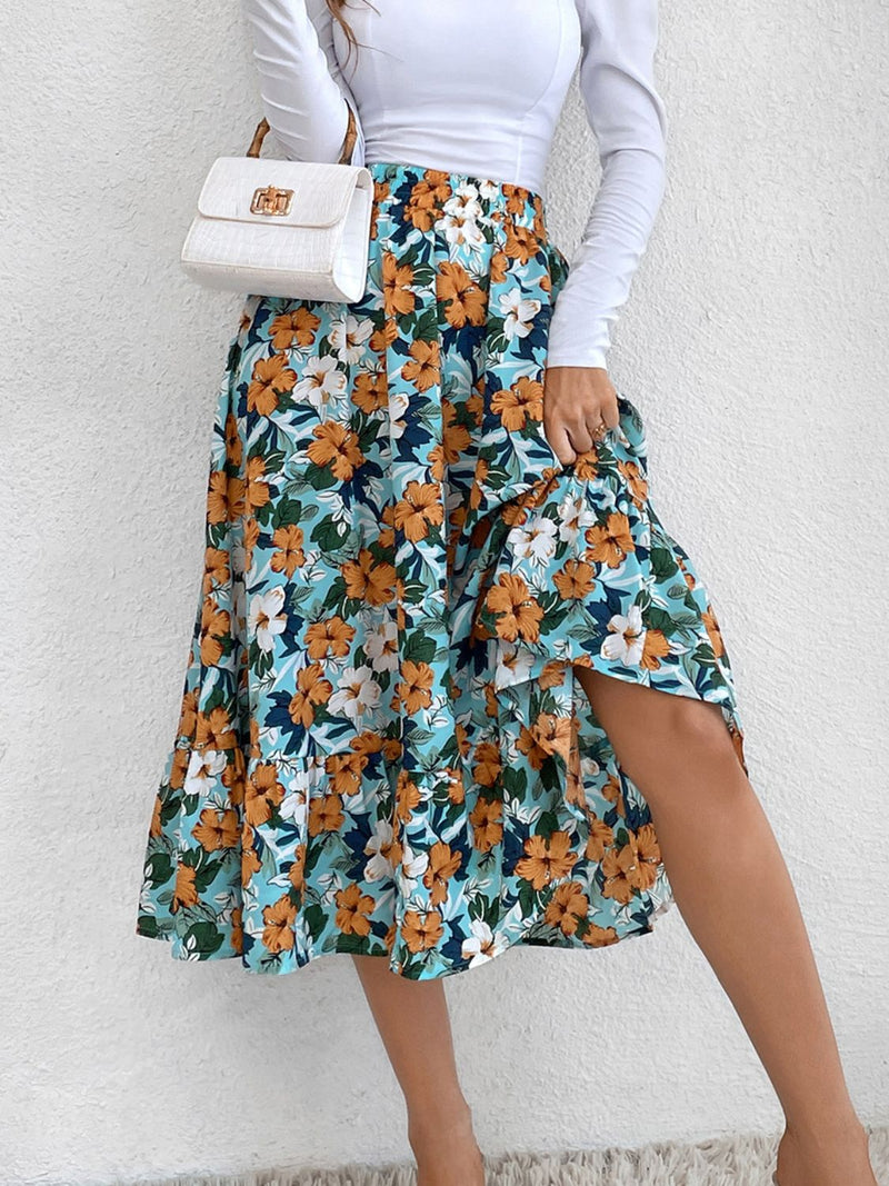 Hazel Blues® |  Printed Elastic Waist Midi Skirt