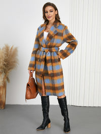 Hazel Blues® |  Tied Plaid Collared Neck Coat