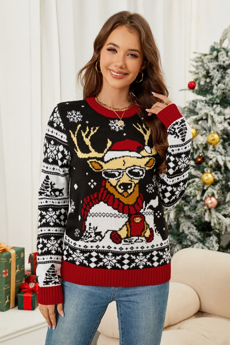 Hazel Blues® |  Christmas Pattern Round Neck Long Sleeve Sweater