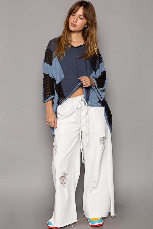 Hazel Blues® |  POL High-Low Contrast V-Neck Top